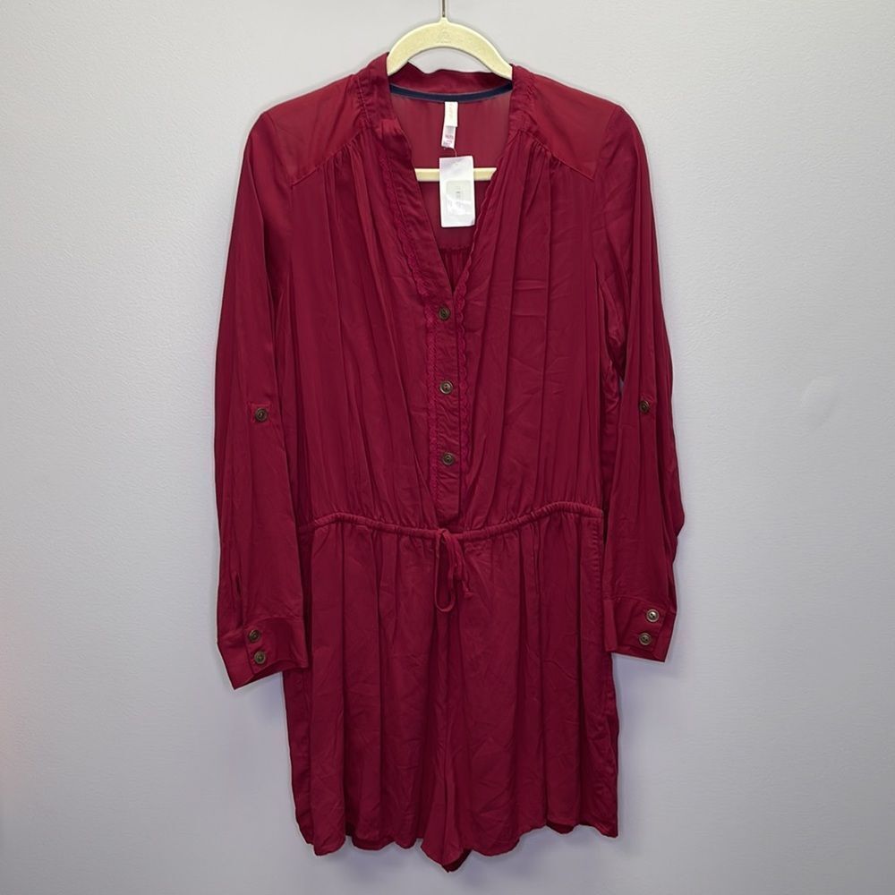 Xhilaration Maroon Long Sleeve Shorts Romper - 2X